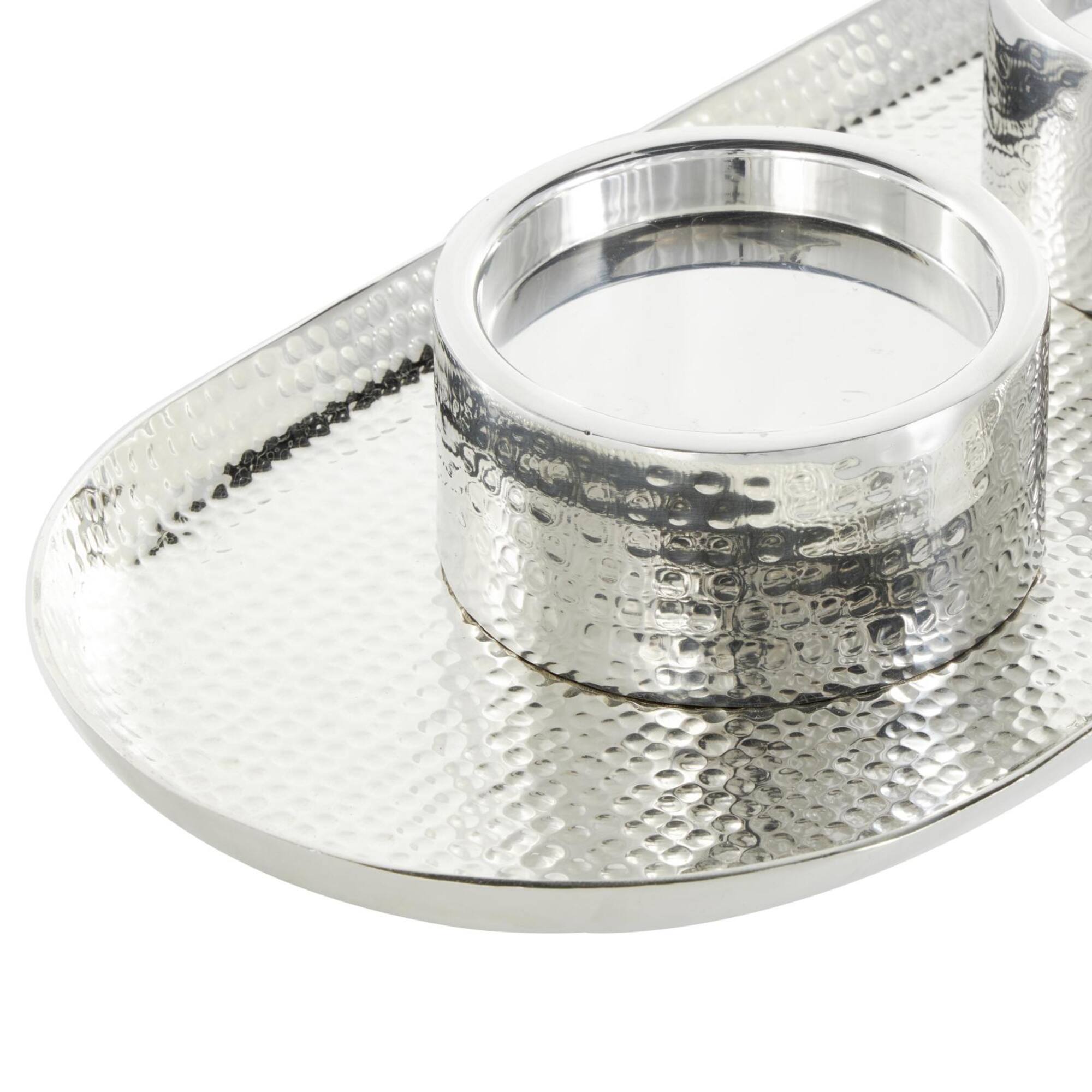 16" Silver Stainless Steel Metal Hammered Candle Holder with Oval Tray Plate